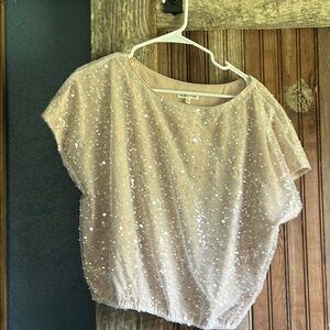 Main Strip Cream Sequin Short Sleeve Blouse